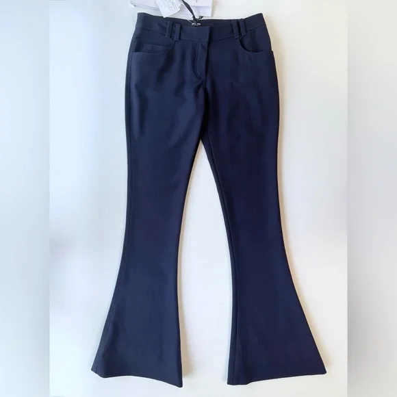 NWT Balmain Wool Twill Navy Blue Flare Trousers Size 34 FR 2 US
